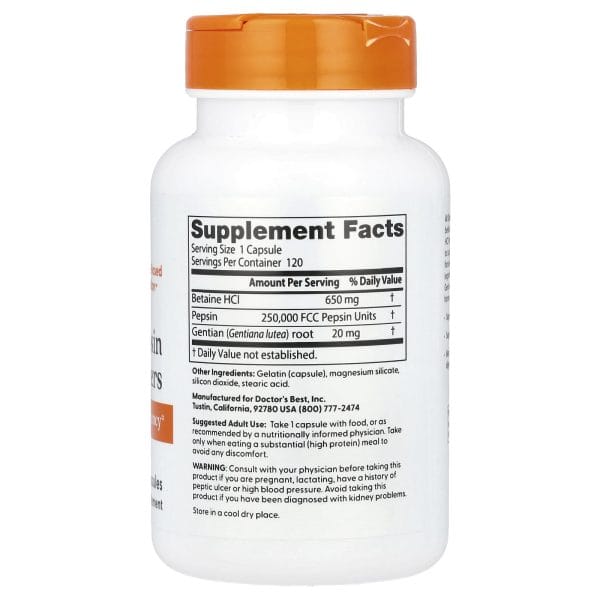 Doctor’s BEST Betaine HCL, Pepsin and Gentian Bitters, 120 capsules