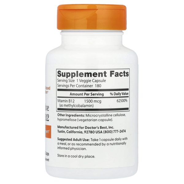 Doctor's Best, Fully Active Vitamin B12, 1500 mcg, 180 Vegetarian Capsules