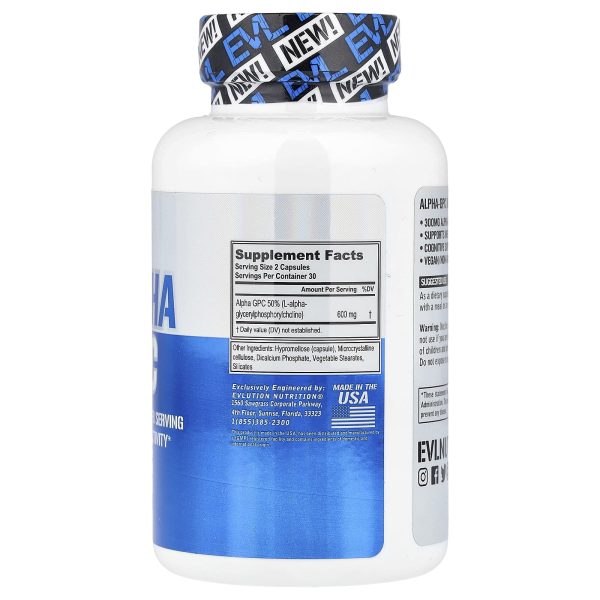 Evlution Nutrition Alpha GPC, 300 mg, Promotes Mental Activity Cognitive Support 60 Capsules