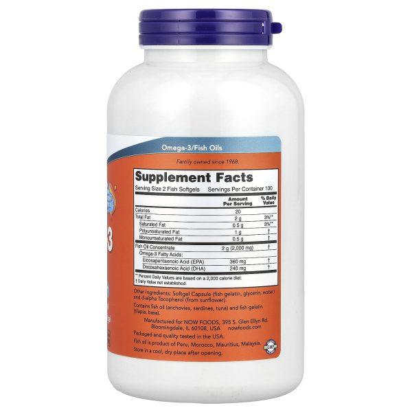 Now Foods Omega-3, 180 mg/120 mg DHA, 200 capsules