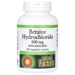Natural Factors, Betaine Hydrochloride and Fenugreek, 500 mg, 180 Vegetarian Capsules