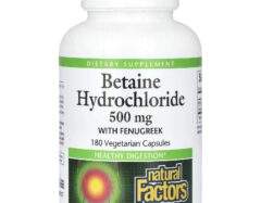 Natural Factors, Betaine Hydrochloride and Fenugreek, 500 mg, 180 Vegetarian Capsules