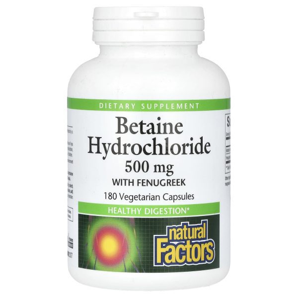 Natural Factors, Betaine Hydrochloride and Fenugreek, 500 mg, 180 Vegetarian Capsules