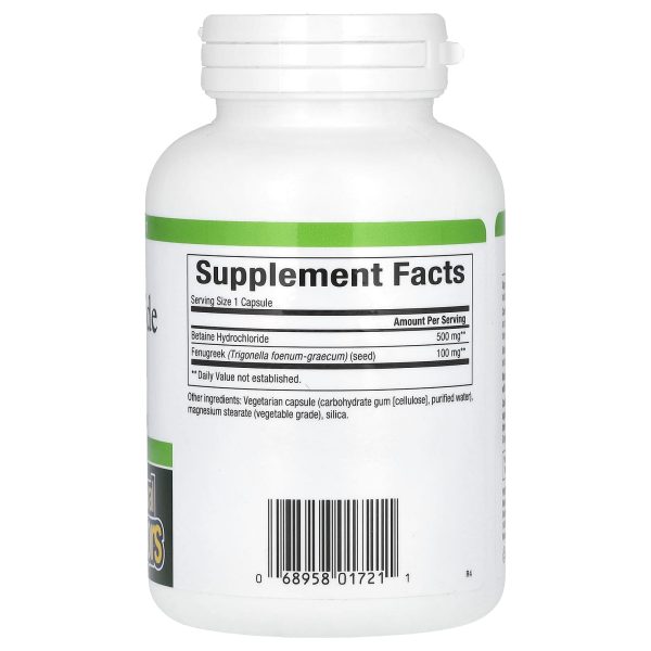 Natural Factors, Betaine Hydrochloride and Fenugreek, 500 mg, 180 Vegetarian Capsules