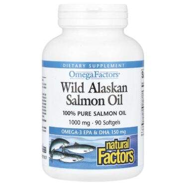 Natural Factors Omega Factors, Wild Alaskan Salmon Oil, 1000 mg, 180 Softgels
