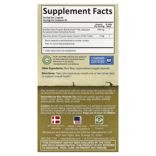 Natural Nectar Trio Bee Propolis, 60 vegetable capsules