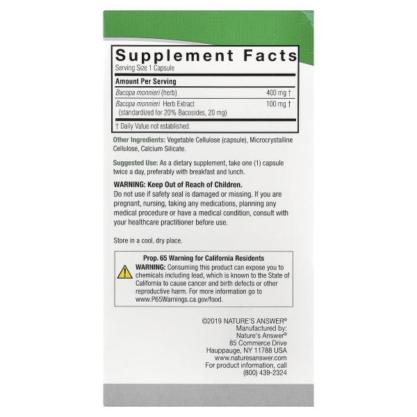 Nature'S Answer Bacopa monnieri, 500 mg, 90 Vegetarian Capsules