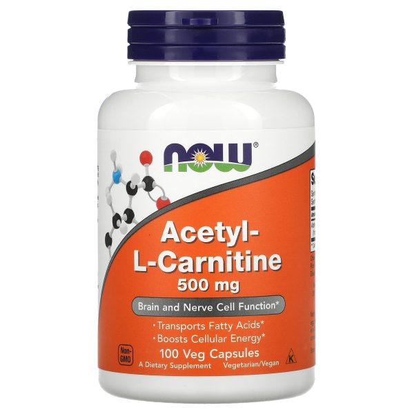 Now Foods Acetyl L-Carnitine, 500 mg, Boosts Cellular Energy 100 Vegetarian Capsules