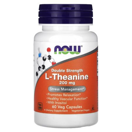 Now Foods L-Theanine, Double Strength, 200 mg, 60 Veggie Caplets