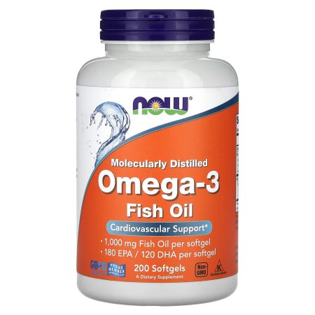 Now Foods Omega-3, 1000mg, EPA 180mg/DHA 120mg, 200 capsules