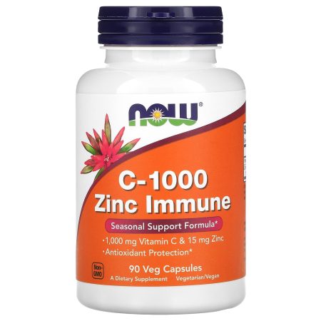 Now Foods Vitamin C-1000 mg Zinc Immune, Antioxidant Protection 90 Capsules