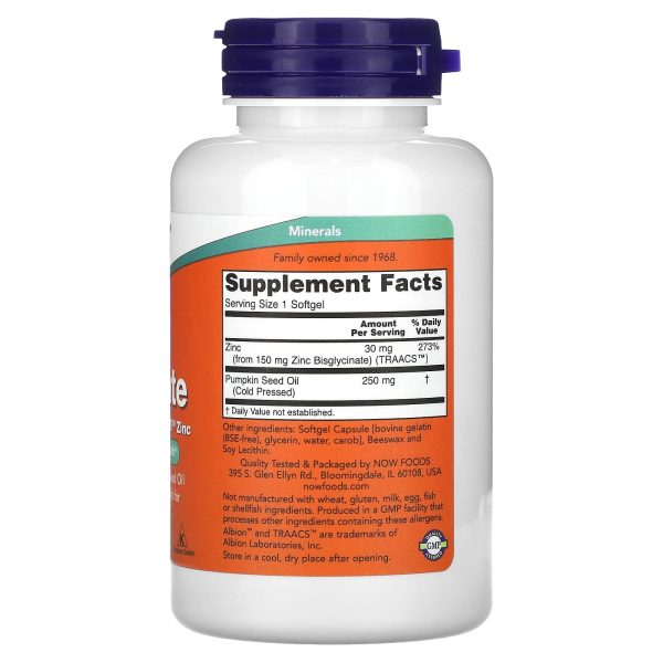 Now Foods Zinc Glycinate, 120 Softgels