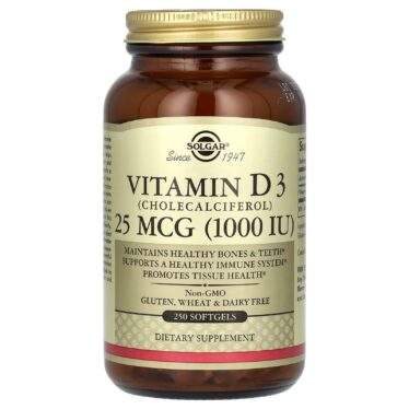 Solgar Vitamin D3 (Cholecalciferol), 25 mcg (1,000 IU), 250 Softgels