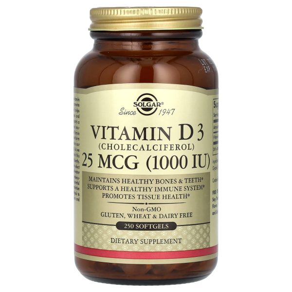 Solgar Vitamin D3 (Cholecalciferol), 25 mcg (1,000 IU), 250 Softgels