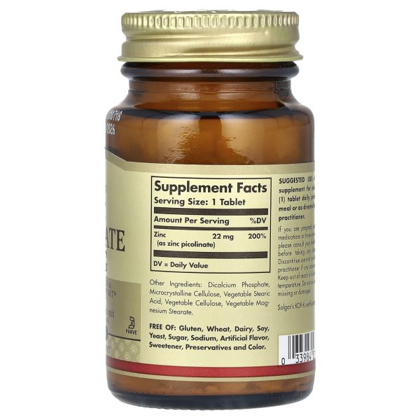 Solgar Zinc Picolinate 22 mg Antioxidant, Immunity 100 Tablets