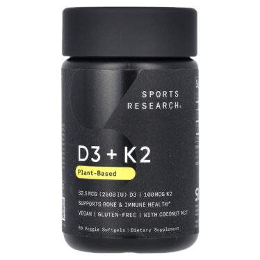 Sports Research Vitamin D3 K2 with Coconut Oil, 60 Capsules