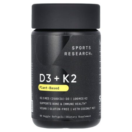 Sports Research Vitamin D3 K2 with Coconut Oil, 60 Capsules