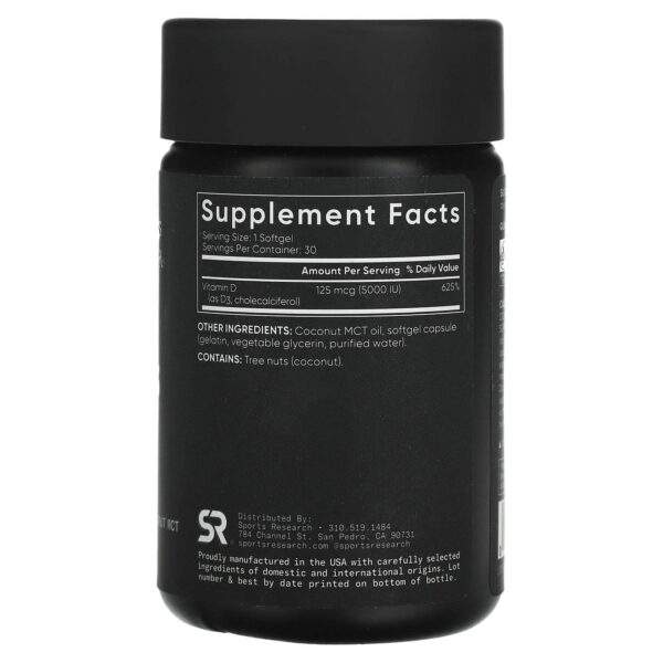Sports Research Vitamin D3, 125mcg 5000 IU 30 capsules