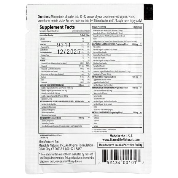 Macrolife Naturals Macro Greens®, Superfood, 9.4 g