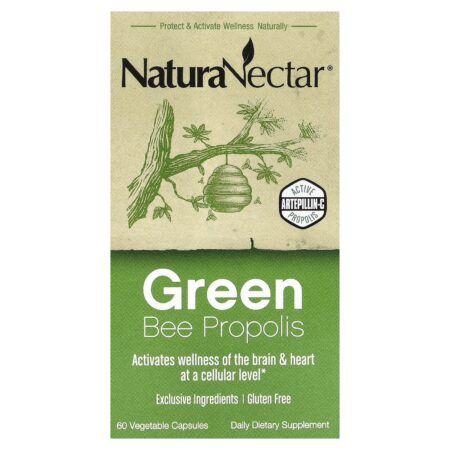 NaturaNectar Green Bee Propolis (Brazilian Green Bee Propolis), 60 Vegetable Capsules