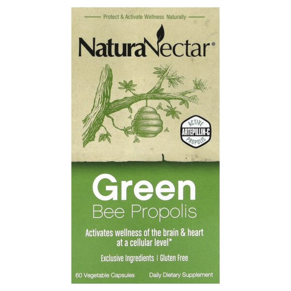 NaturaNectar Green Bee Propolis (Brazilian Green Bee Propolis), 60 Vegetable Capsules