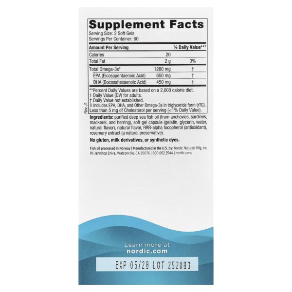 Nordic Naturals Ultimate Omega, Lemon, 1280 mg, 120 Softgels