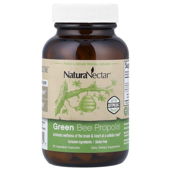NaturaNectar Green Bee Propolis (Brazilian Green Bee Propolis), 60 Vegetable Capsules