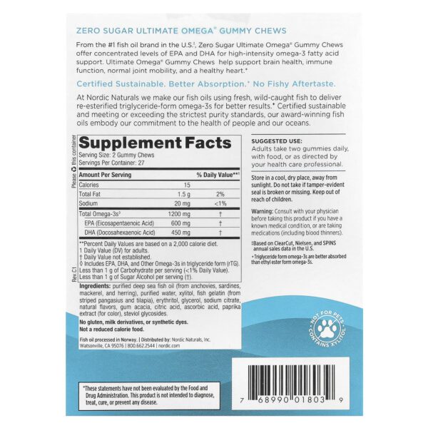 Nordic Naturals Ultimate Omega Gummy Chews, 1200mg Tropical Fruit - 54 gummies