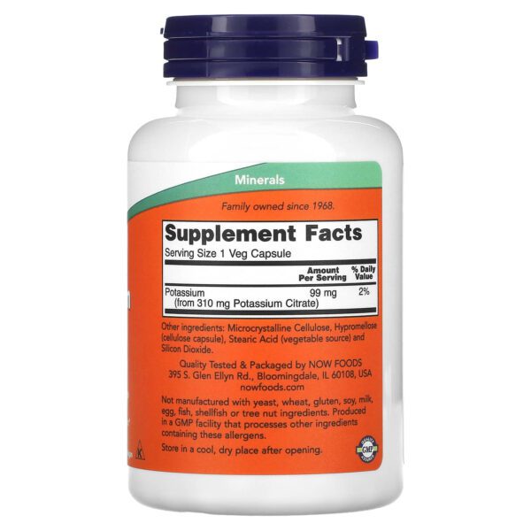 Now Foods Potassium Citrate 99 mg, 180 vegetable capsules.