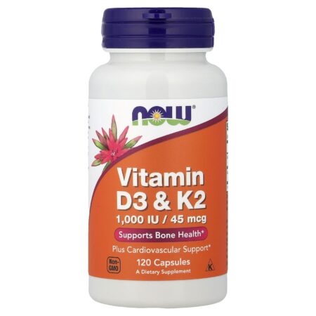 Now Foods Vitamins D3 and K2 45 mcg 1000 IU, 120 vegetarian capsules