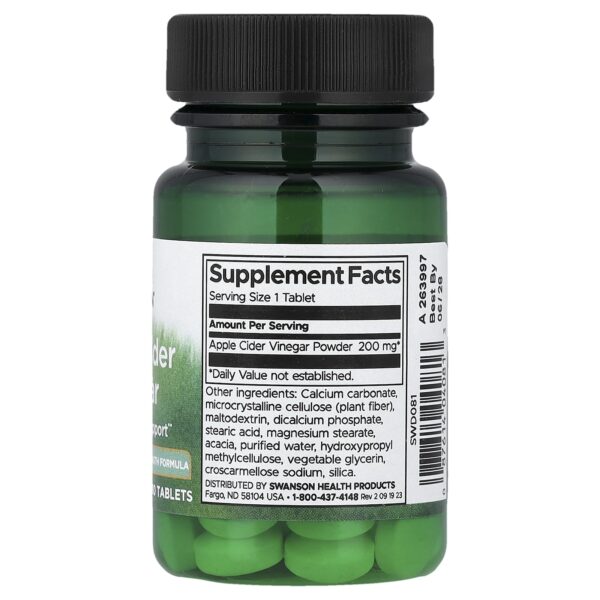 Swanson Apple Cider Vinegar, 200 mg, 30 Tablets