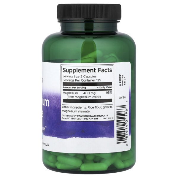 Swanson Magnesium Oxide, 250 capsules (200 mg per capsule)