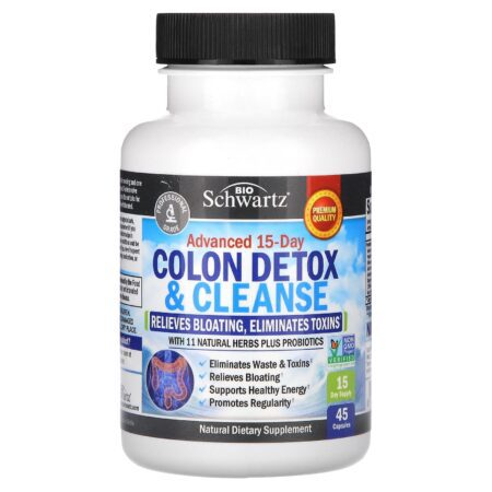 BioSchwartz Colon Detox and Cleanser, Extra Powerful Formula, Fast Action 15 Days, 45 Capsules