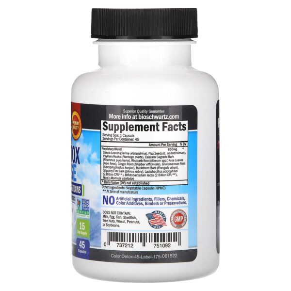 BioSchwartz Colon Detox and Cleanser, Extra Powerful Formula, Fast Action 15 Days, 45 Capsules