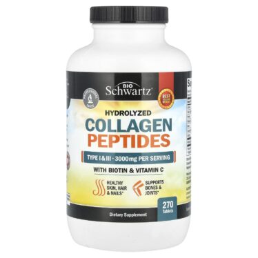 BioSchwartz Hydrolyzed Collagen Peptides with Biotin and Vitamin C, 270 Tablets