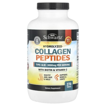 BioSchwartz Hydrolyzed Collagen Peptides with Biotin and Vitamin C, 270 Tablets