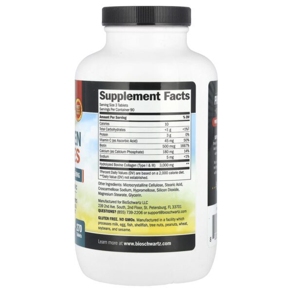 BioSchwartz Hydrolyzed Collagen Peptides with Biotin and Vitamin C, 270 Tablets