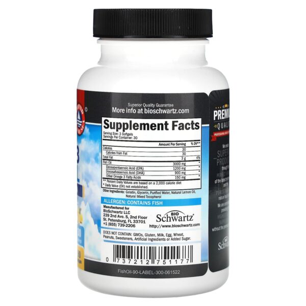 BioSchwartz Omega 3 Fish Oil, 1200 mg EPA, 900 mg DHA, Lemon, 90 Softgels