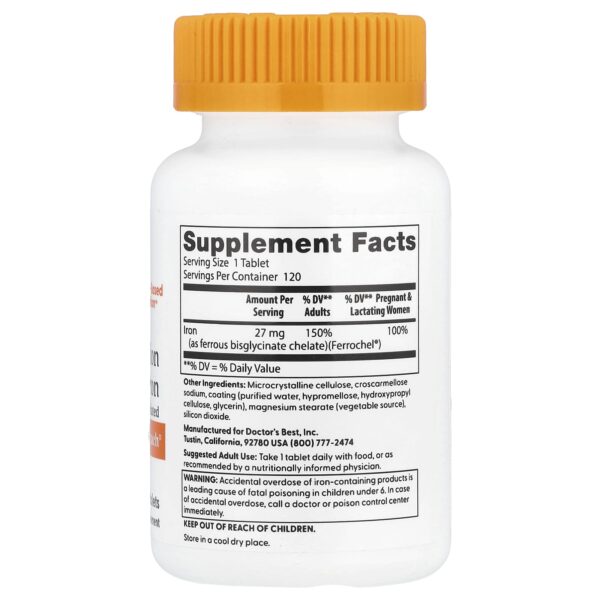Doctor's BEST High Absorption Iron with Ferrochel, 27 mg, 120 tablets