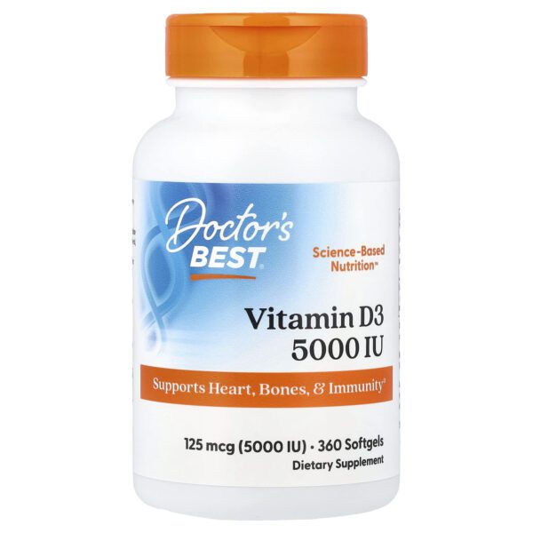 Doctor's BEST Vitamin D3, 125 µg (5000 IU), 360 softgel capsules
