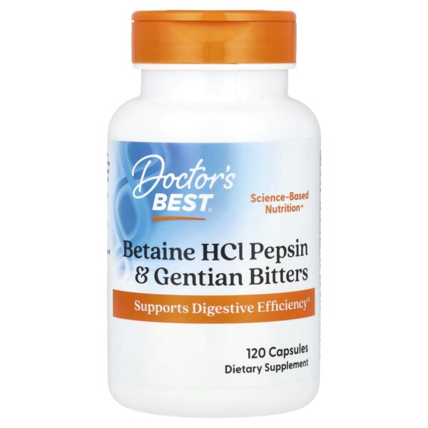 Doctor's Best, Betaine Hydrochloride, Pepsin and Gentian Bitters, 120 capsules