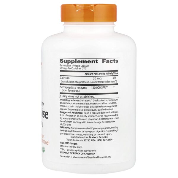 Doctor's Best, High-Efficiency Serrapeptase, 120,000 SPU, 270 Vegetable Capsules