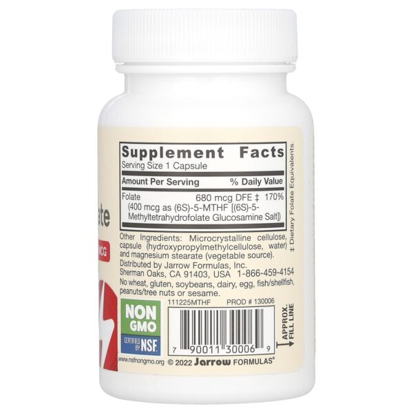Jarrow Formulas, Vegan Methyl Folate, 400 µg, 60 vegetable capsules