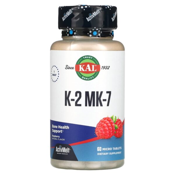 Kal Vitamin K2 MK-7 Bone Support Formula Raspberry - 60 small tablets