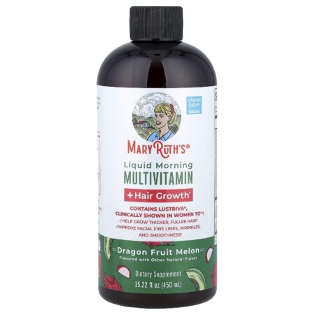 MaryRuth's Morning Liquid Multivitamins + Hair Growth, Dragon Fruit and Melon, 450 ml