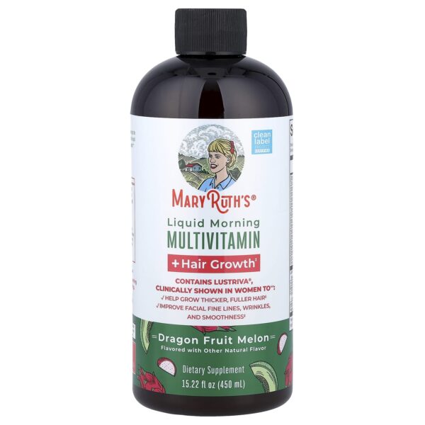 MaryRuth's Morning Liquid Multivitamins + Hair Growth, Dragon Fruit and Melon, 450 ml
