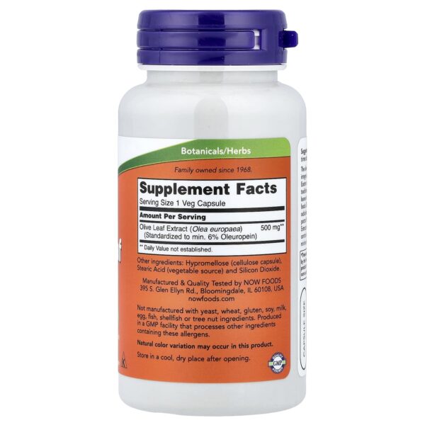 NOW Foods, Olive Leaf Extract, 500 mg, 60 Vegetarian Capsules