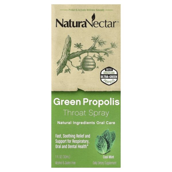 NaturaNectar Green Propolis Throat Spray, 2 years and over, Fresh Mint, 30 ml