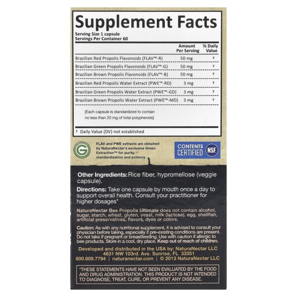 NaturaNectar, Ultimate Bee Propolis, 60 Vegetable Capsules