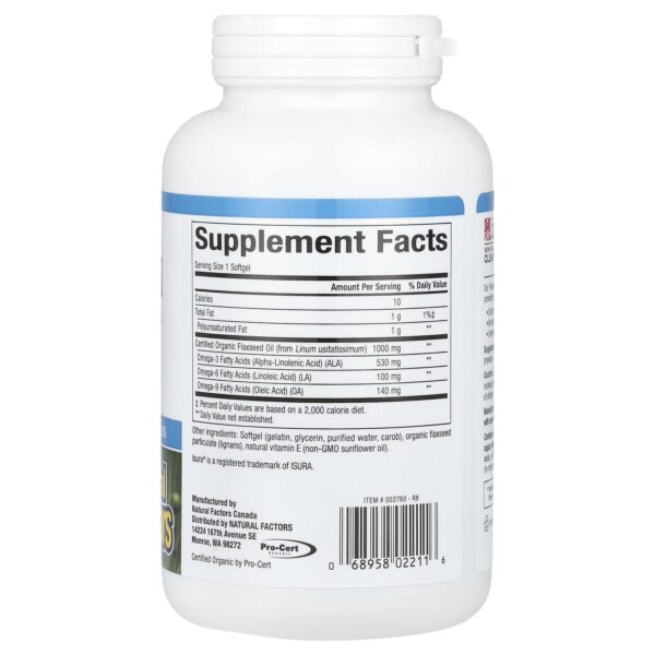 Natural Factors Flaxseed Oil - Flaxseed Oil - 1000 mg, 180 Softgels